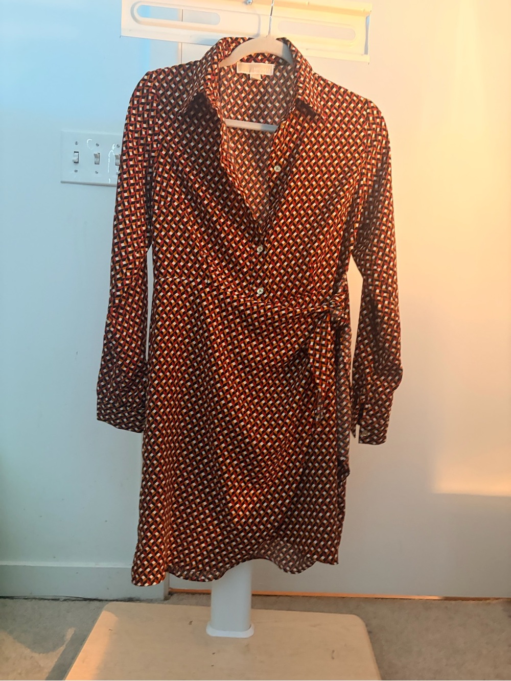 Michael Kors Rust Multi Geometric Wrap Shirt Dress